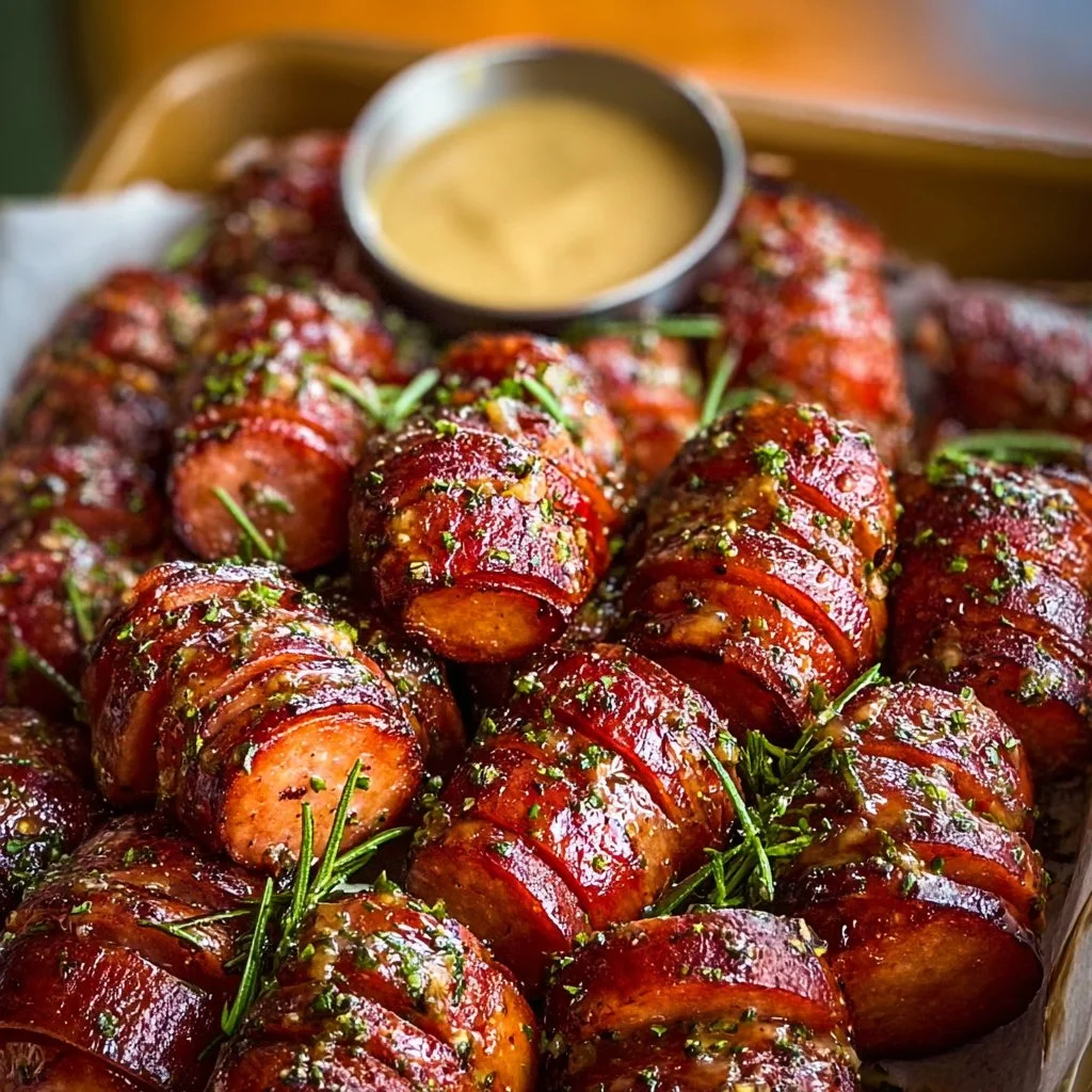 Mustard Hasselback Kielbasa Bites