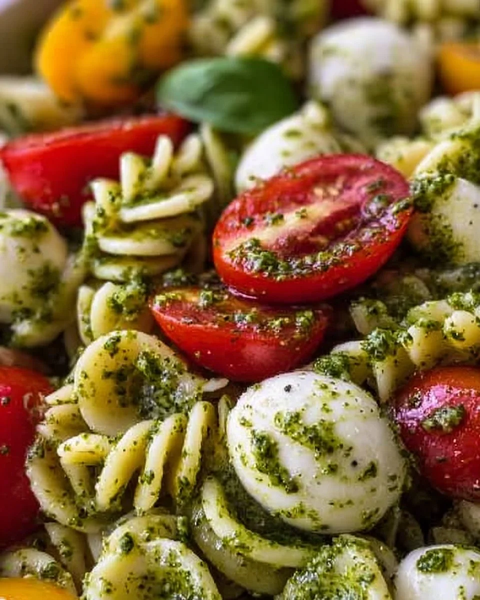 Pesto Pasta Salad with Tomatoes & Mozzarella