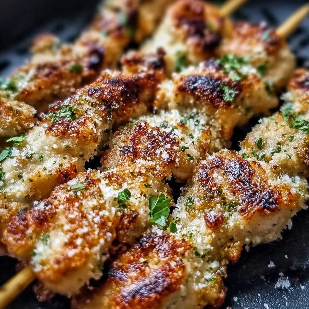 Sizzling Air Fryer Garlic Parmesan Chicken Skewers