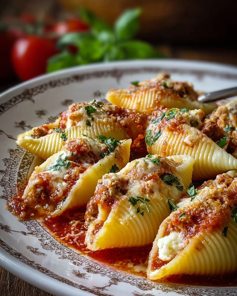 Stuffed Pasta Shells 1 Delicious stuffed pasta shells filled with cheese and herbs on a plate