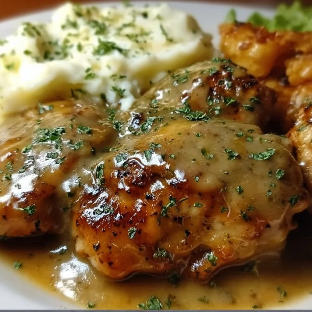 Delicious smothered chicken dish from Texas Roadhouse served with savory toppings