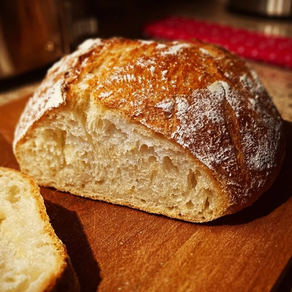 Delicious no knead gluten free bread freshly baked ready to serve.