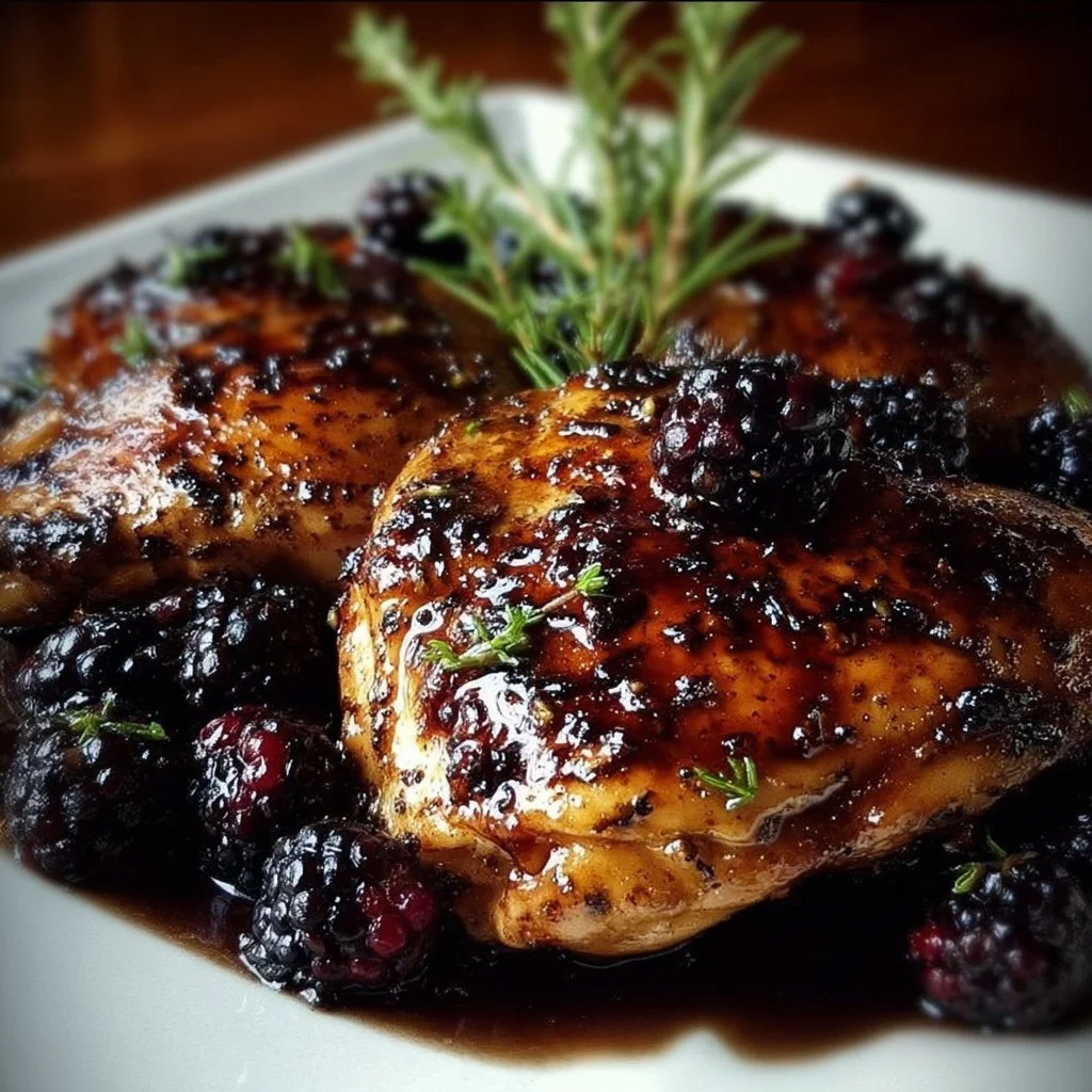 Delicious plate of Blackberry Balsamic Chicken with vibrant berry sauce