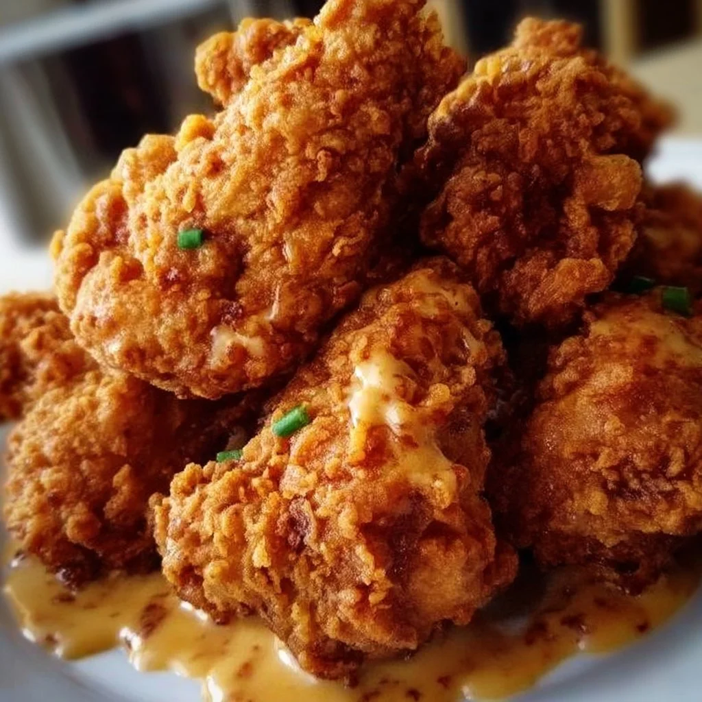 Ultimate crispy fried chicken served on a plate with garnishes