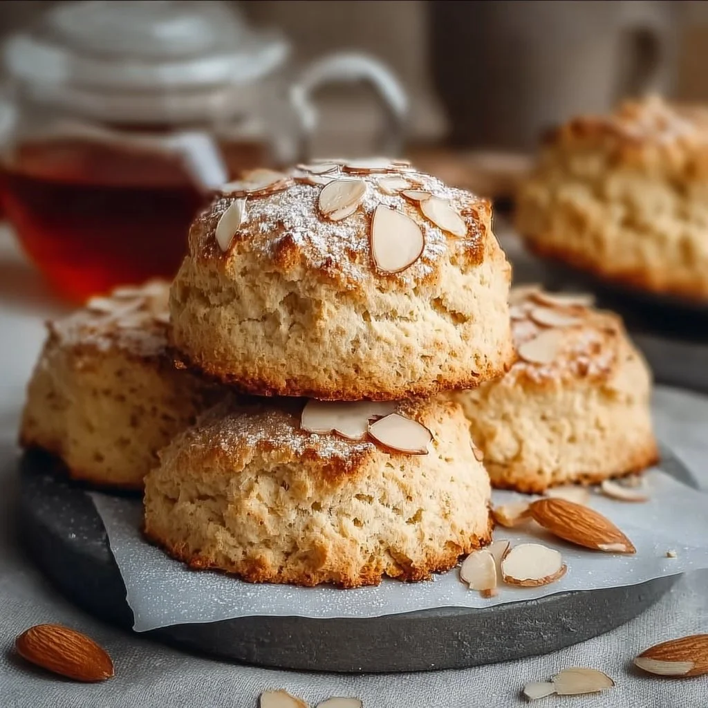 10-Minute Irresistible Almond Flour Scones for Quick Bliss 3 Freshly baked almond flour scones served on a plate