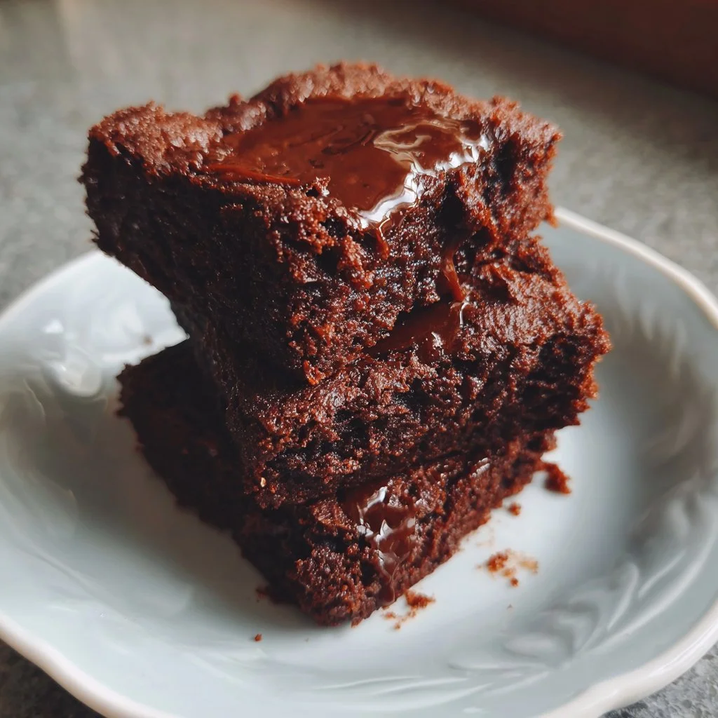 Rich and fudgy 3 ingredient brownies on a rustic wooden table