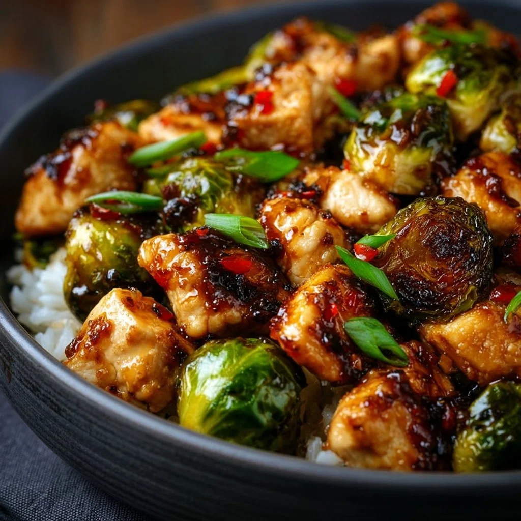 Air Fryer Sweet Chili Chicken and Brussels Sprouts