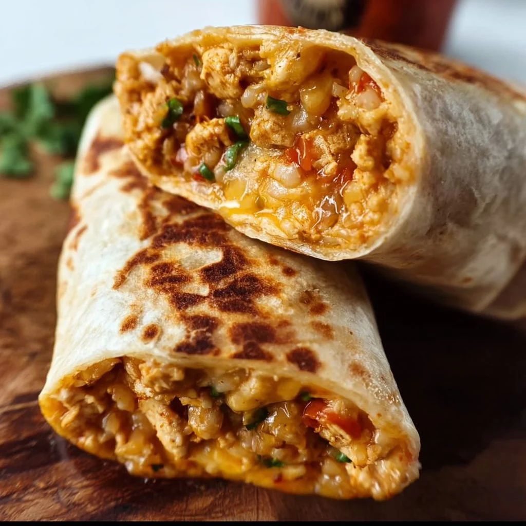Delicious cheesy chicken burritos filled with savory chicken and melted cheese.