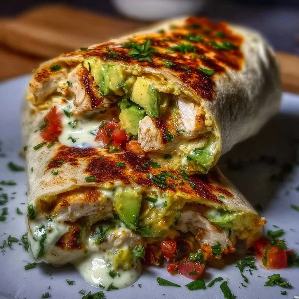 Delicious Chicken Avocado Ranch Burritos served with fresh ingredients
