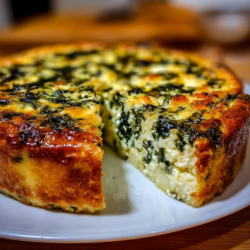 Cottage Cheese and Spinach Crustless Quiche served on a plate