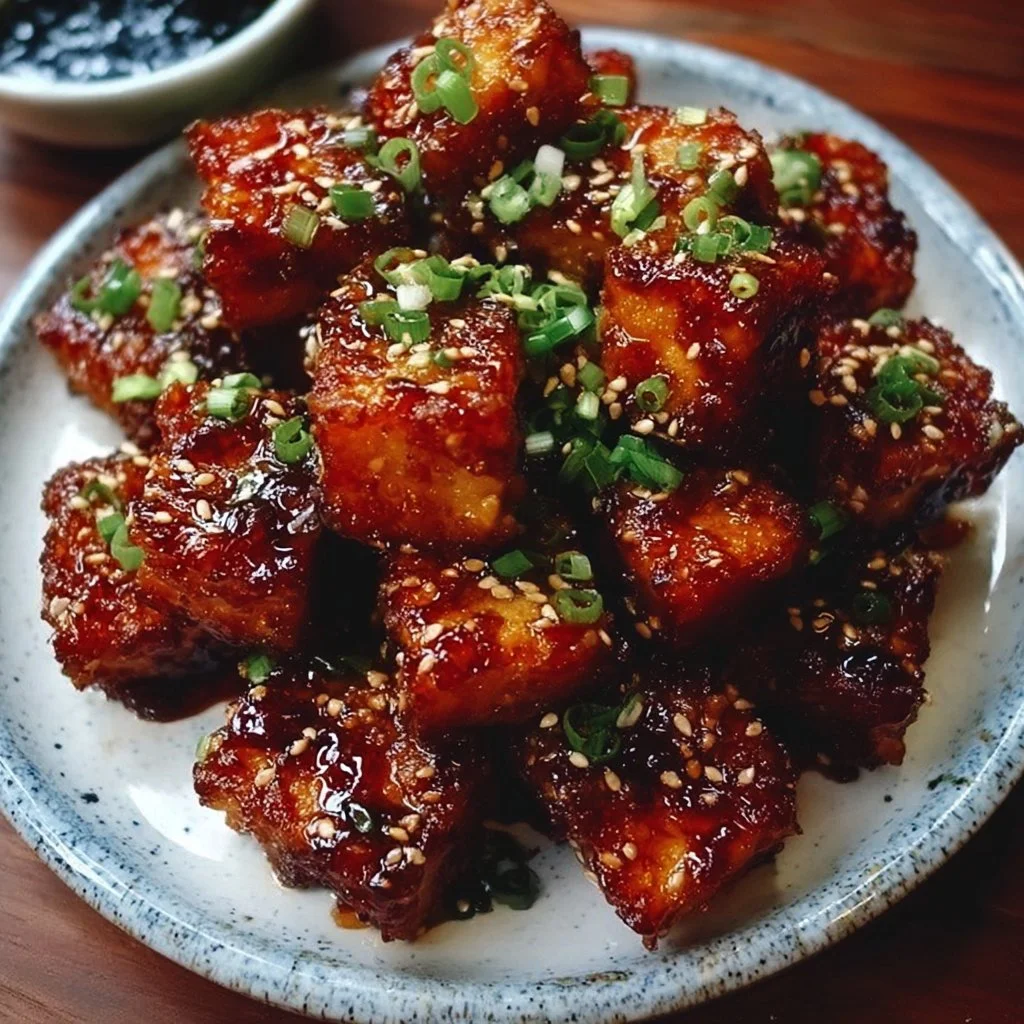 Crispy honey garlic tofu served with vegetables in a bowl