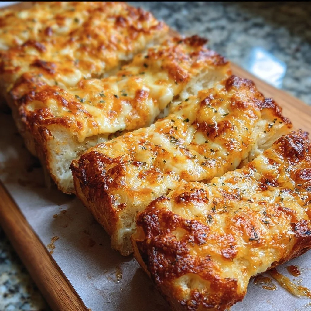 Easy Cheesy Bread 3 Freshly baked easy cheesy bread with gooey cheese on top