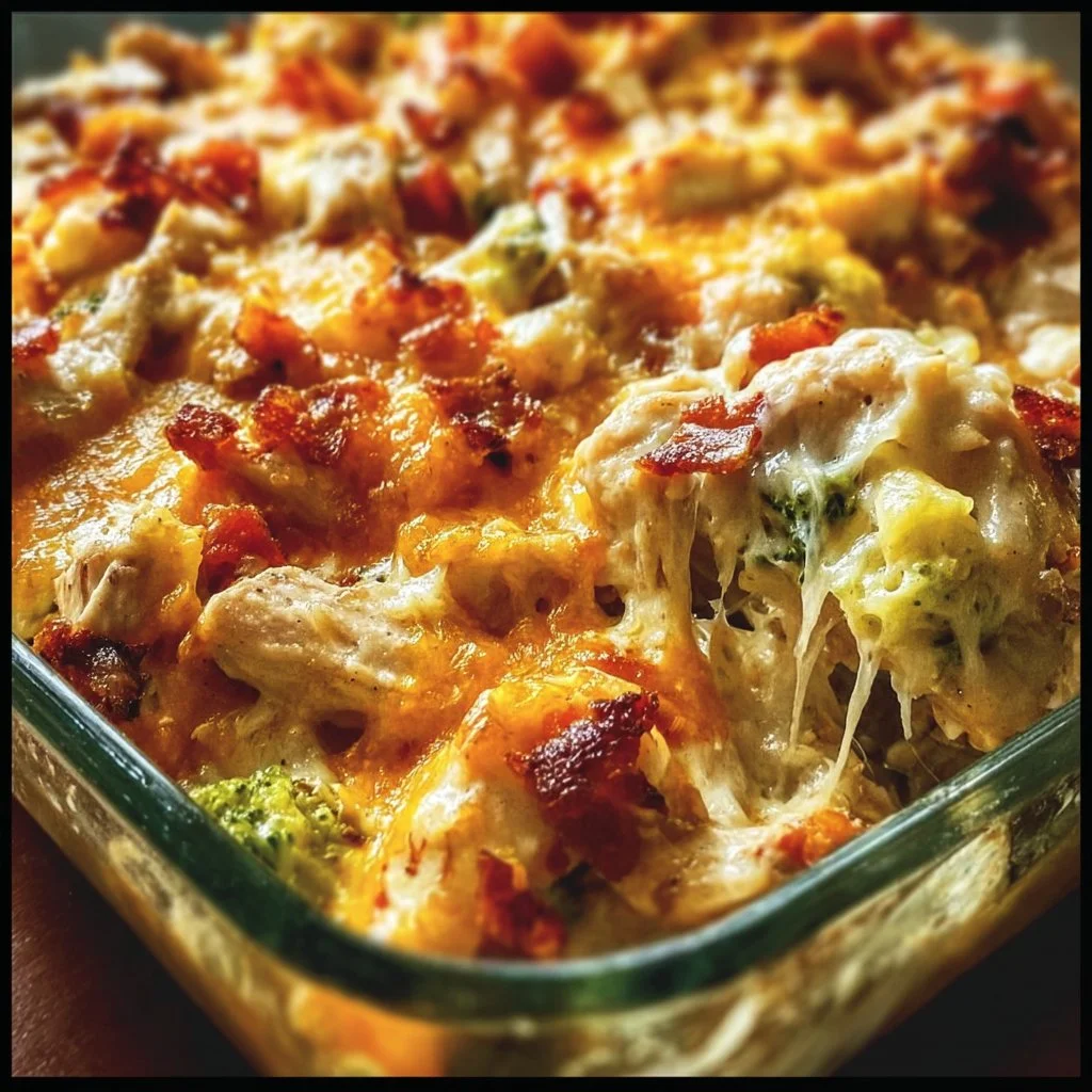 Easy low carb chicken casserole dish with vegetables and cheese