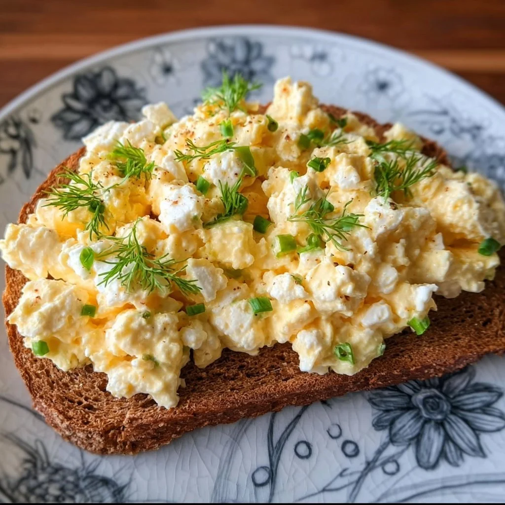 Egg salad made with cottage cheese instead of mayo for a healthy twist