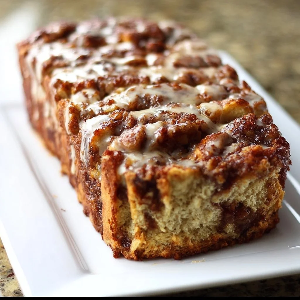 Gluten-free apple fritter bread with chunks of apple and cinnamon glaze
