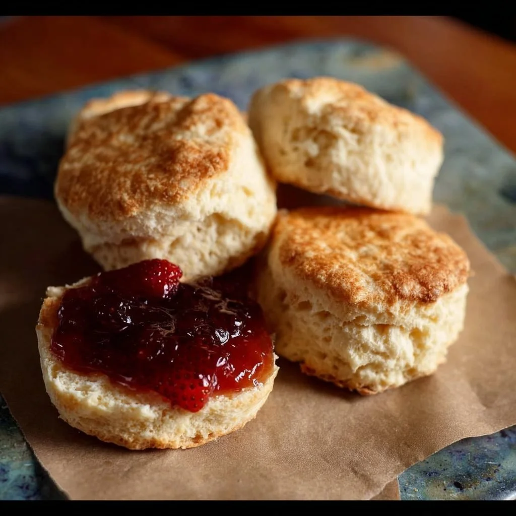 Fluffy gluten-free buttermilk biscuits served on a rustic plate