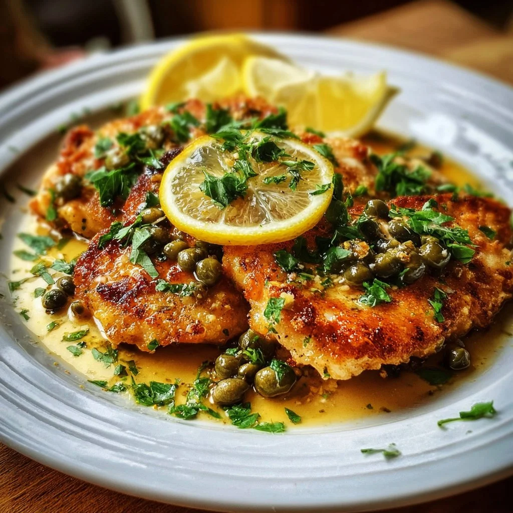 Gluten-Free Chicken Piccata with Almond Flour 3 Gluten-free Chicken Piccata served with almond flour, garnished with fresh lemon and parsley.