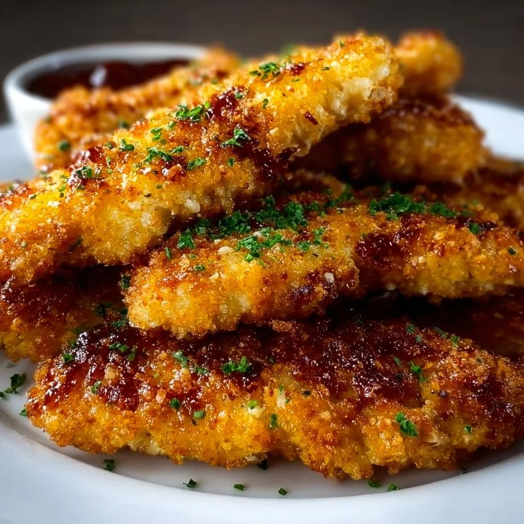 Plate of gluten-free chicken tenders served with dipping sauce