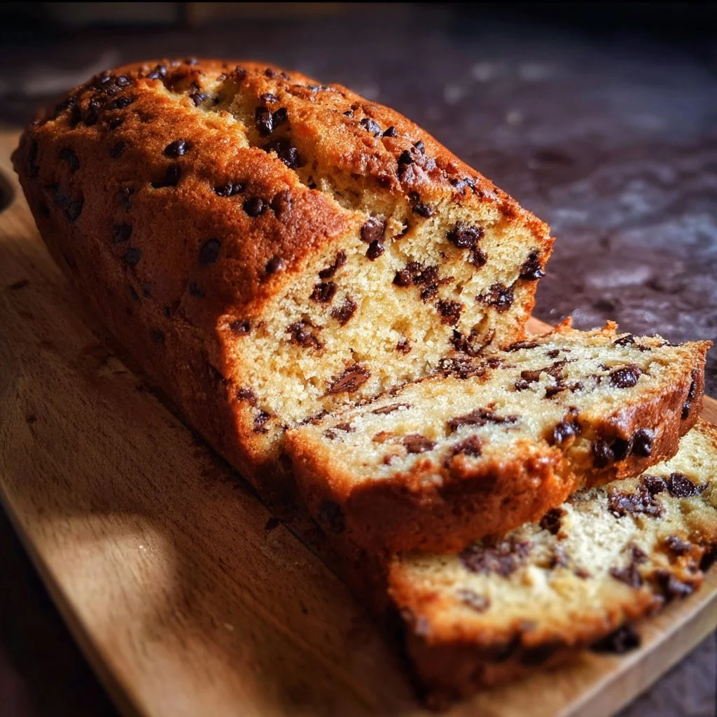 Gluten free chocolate chip bread loaf with chocolate chips on top
