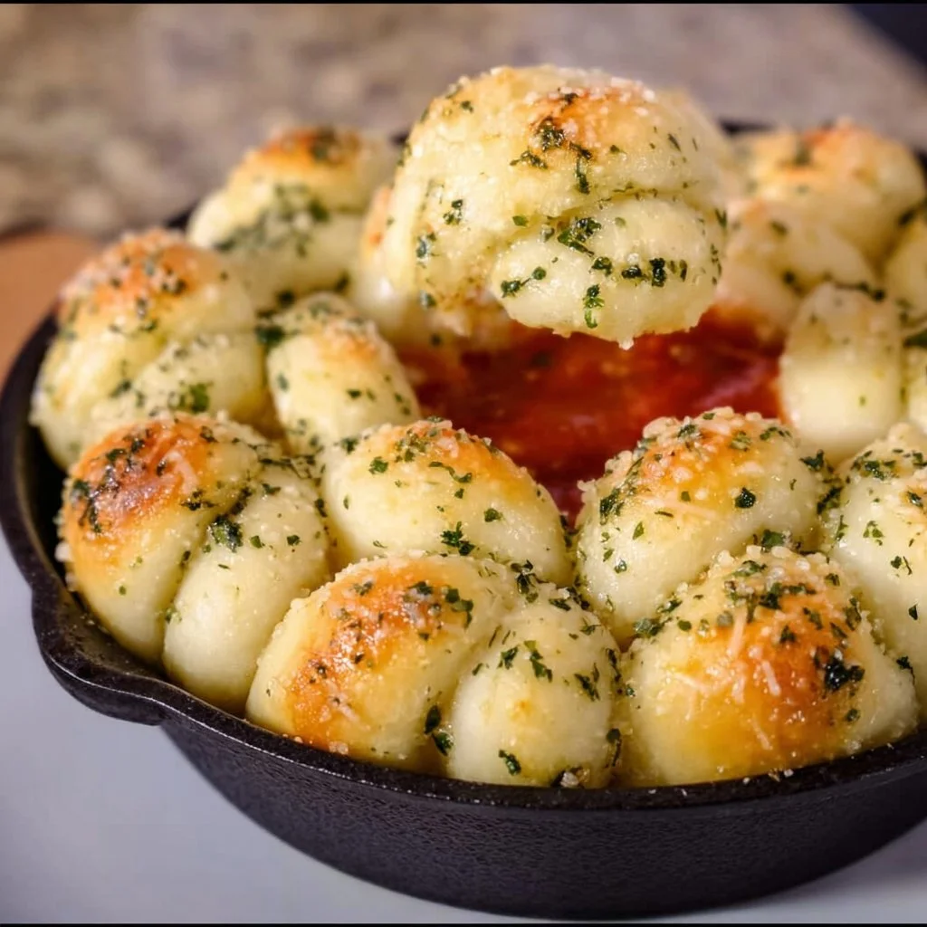 Gluten-free garlic knots served on a plate, garnished with herbs.