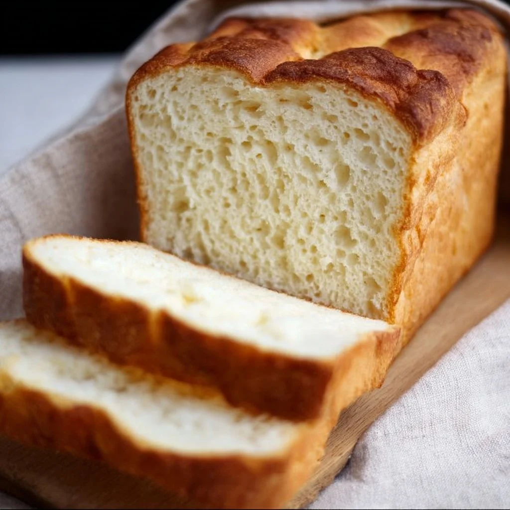 Loaf of gluten-free Japanese milk bread on a wooden table.