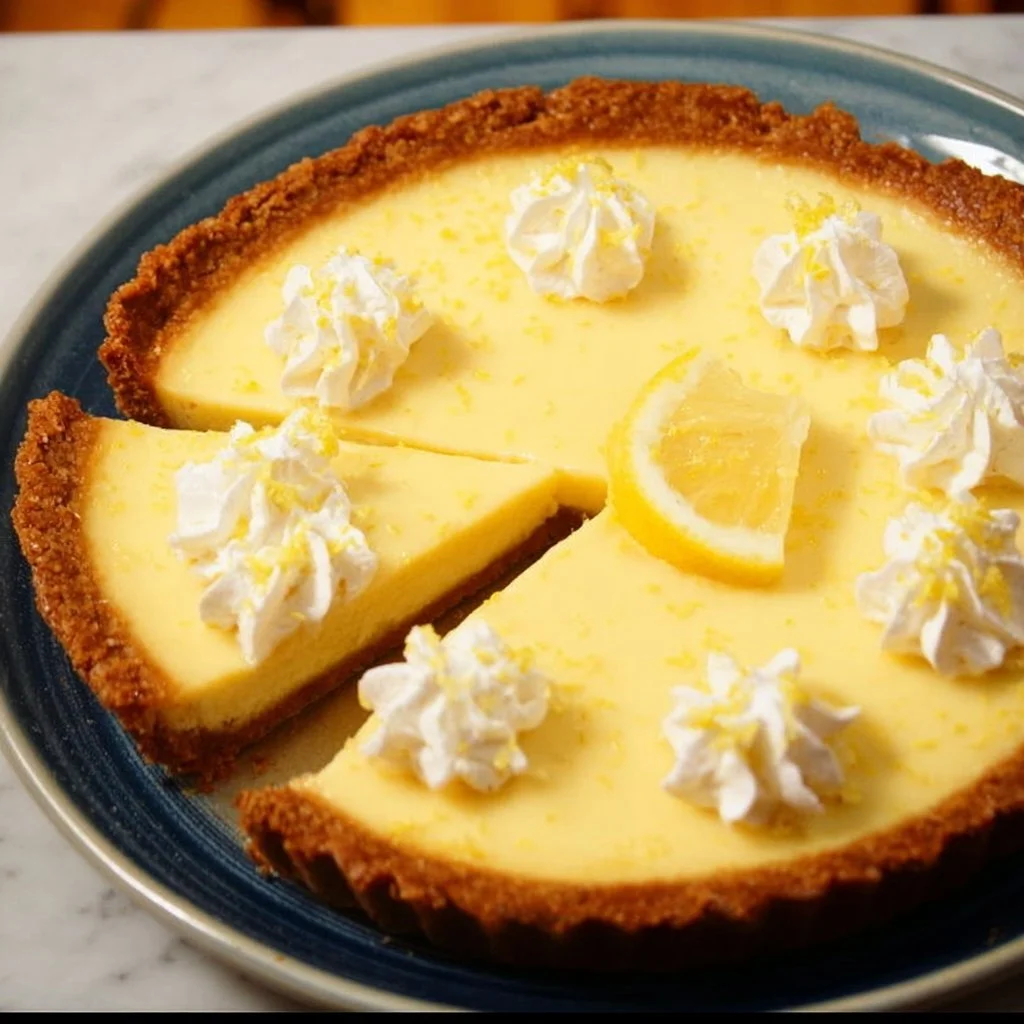 Delicious gluten free lemon pie slice with lemon garnish