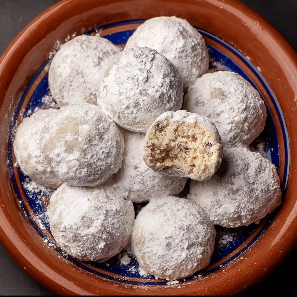 Gluten-free Mexican wedding cookies dusted with powdered sugar