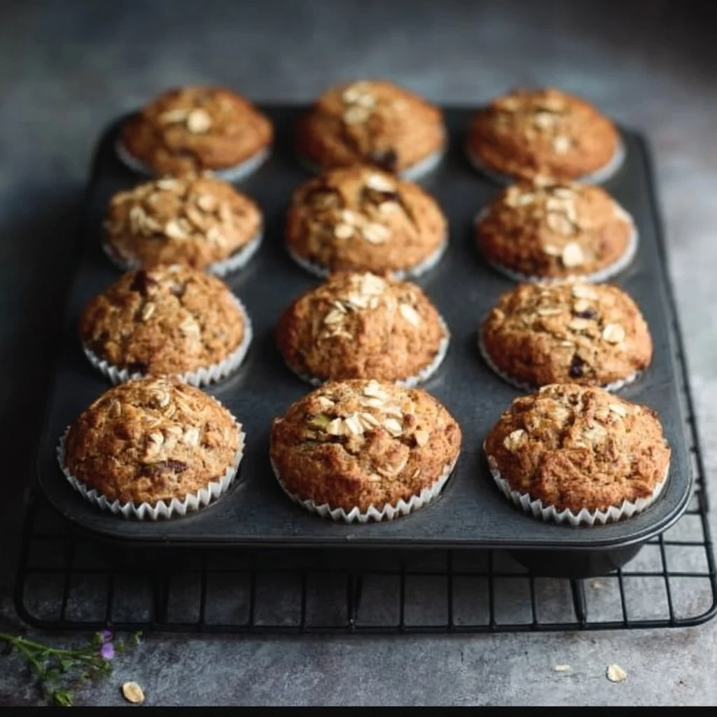 Gluten-free morning glory muffins filled with fruits and nuts