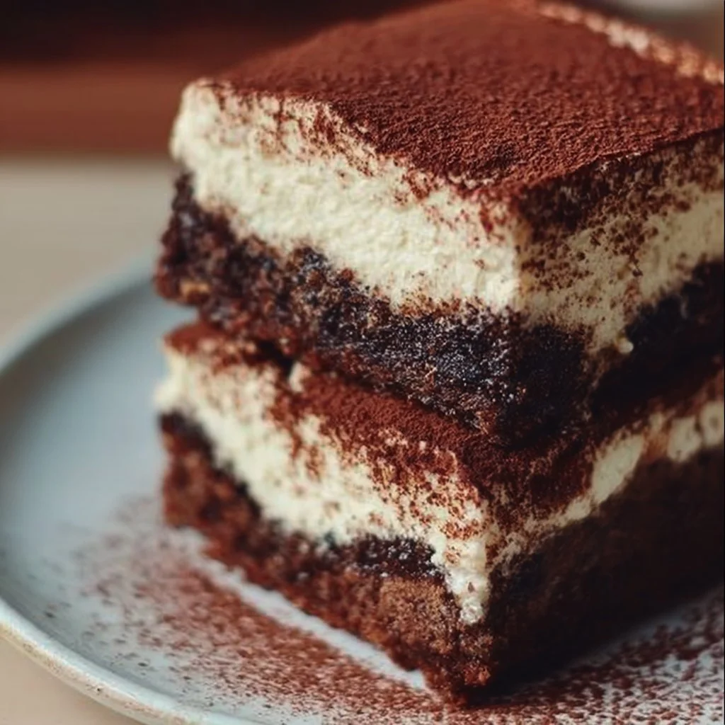 Delicious gluten free tiramisu brownies topped with cocoa powder