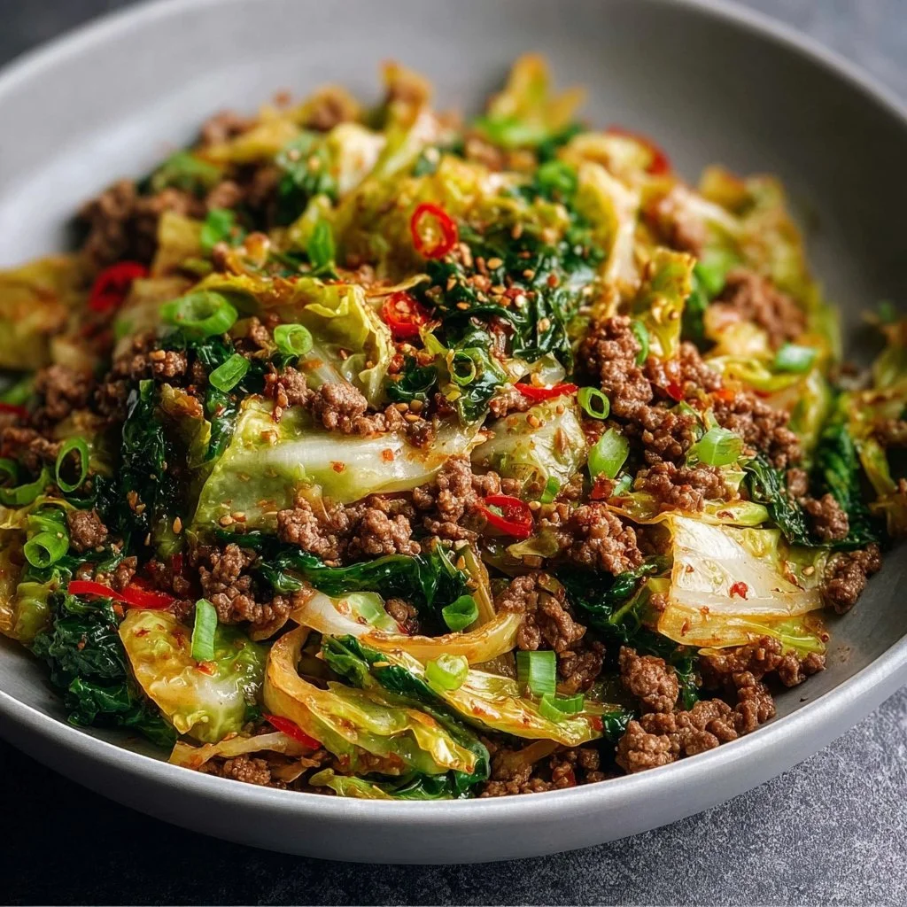 Healthy Ground Beef and Cabbage Stir Fry