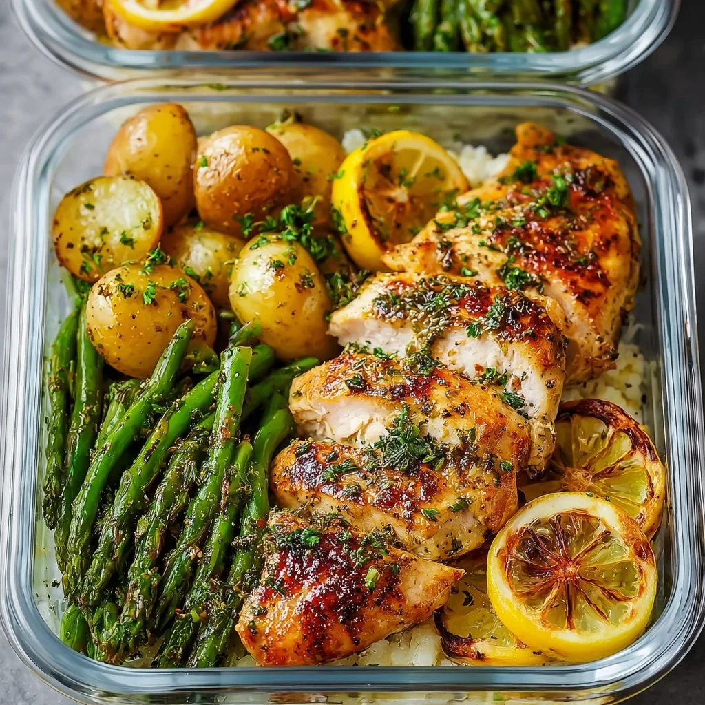 Healthy Lemon Garlic Chicken Meal Prep Bowls