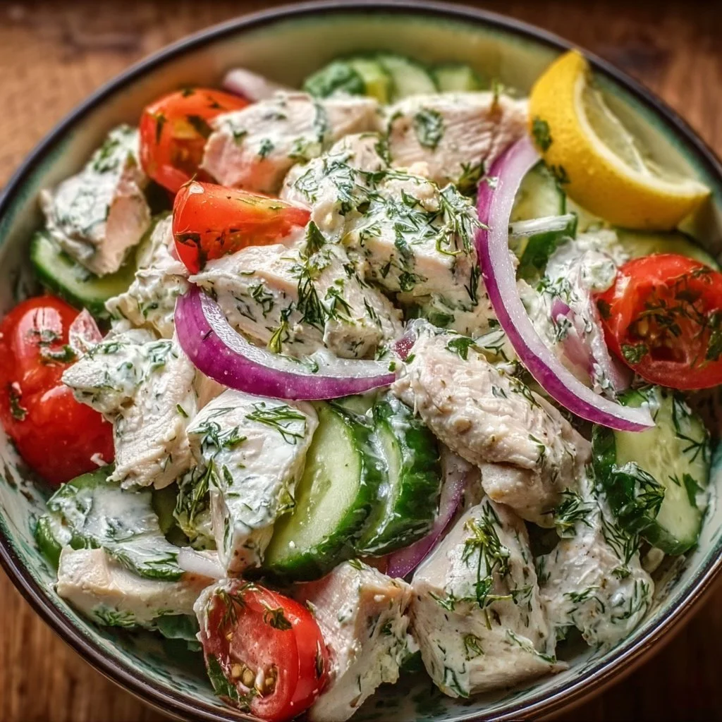 Healthy Mediterranean Tzatziki Chicken Salad 3 Healthy Mediterranean Tzatziki Chicken Salad with fresh ingredients
