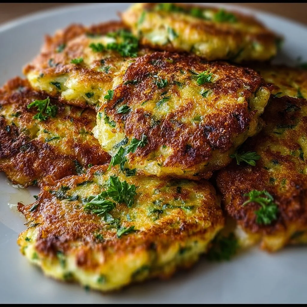 Healthy Zucchini Fritters 3 Delicious and healthy zucchini fritters served on a plate with dipping sauce.