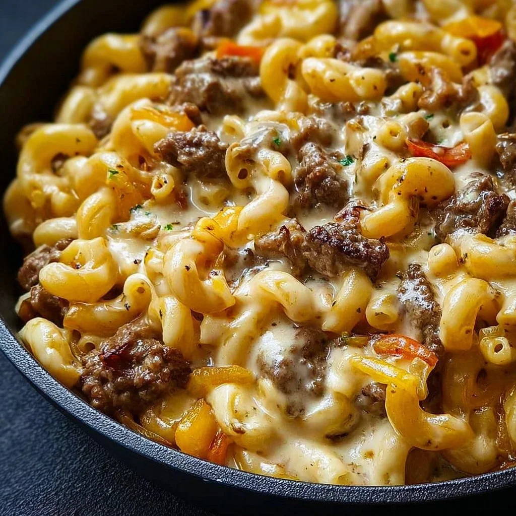 High-Protein Creamy Philly Cheesesteak Mac & Cheese