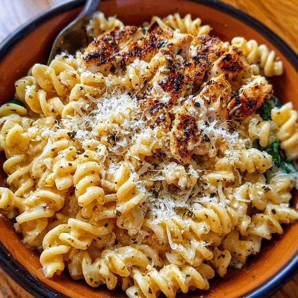 High protein garlic parmesan pasta bowls with fresh ingredients and cheese