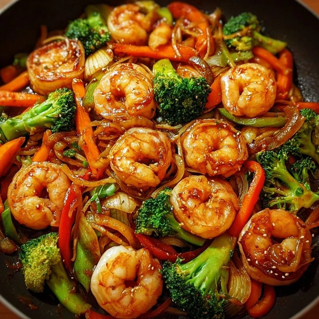 High-protein one-pan shrimp stir fry with colorful vegetables