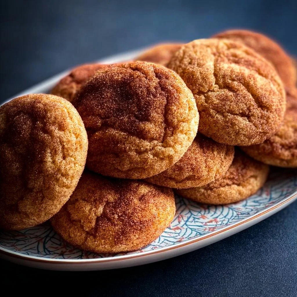 Plate of fresh gluten-free snickerdoodles dusted with cinnamon sugar