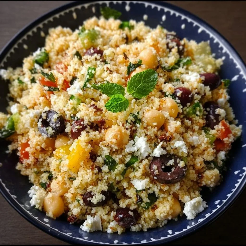 Colorful Mediterranean Couscous Salad with fresh vegetables and herbs