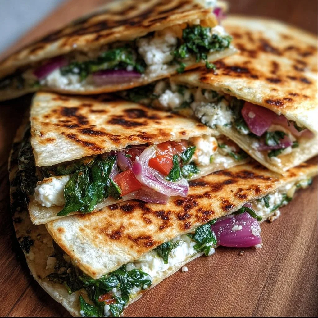 Mediterranean Quesadillas with Spinach, Feta, Mozzarella, and Red Onion 3 Delicious Mediterranean Quesadillas with spinach, feta cheese, mozzarella, and red onion