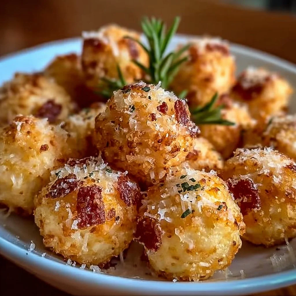 Platter of mini cheese balls with various toppings ready for serving.