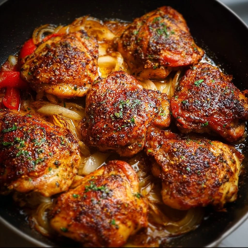 One Pan Boneless Skinless Chicken Thighs 3 One pan dish featuring boneless skinless chicken thighs cooked to perfection
