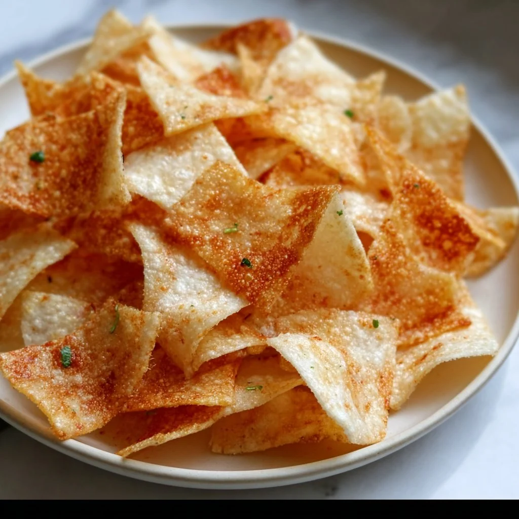 Perfectly cooked air fryer rice paper chips for a healthy snack