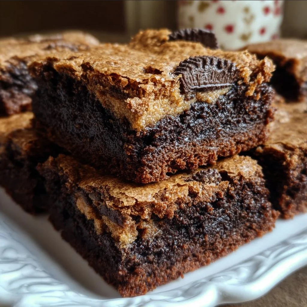 Deliciously layered Slutty Brownies with cookies and Oreos