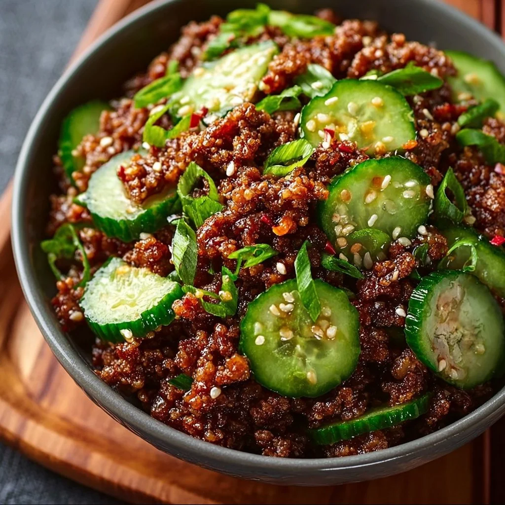Spicy Keto Korean Ground Beef with Cucumber Salad 2 Spicy Keto Korean Ground Beef with Cucumber Salad