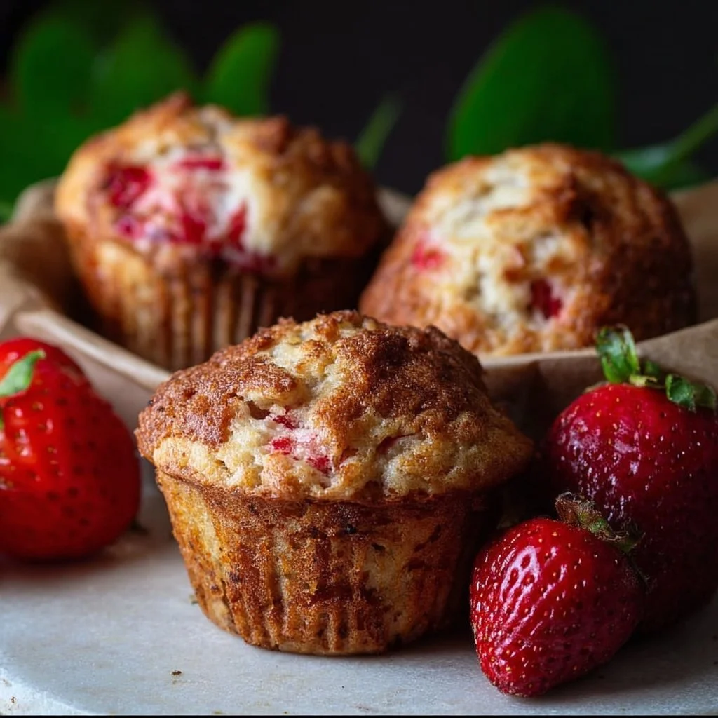 Delicious strawberry protein muffins fresh out of the oven.