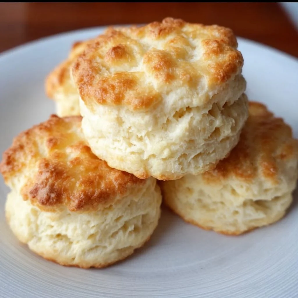 Tall and fluffy gluten free biscuits on a plate