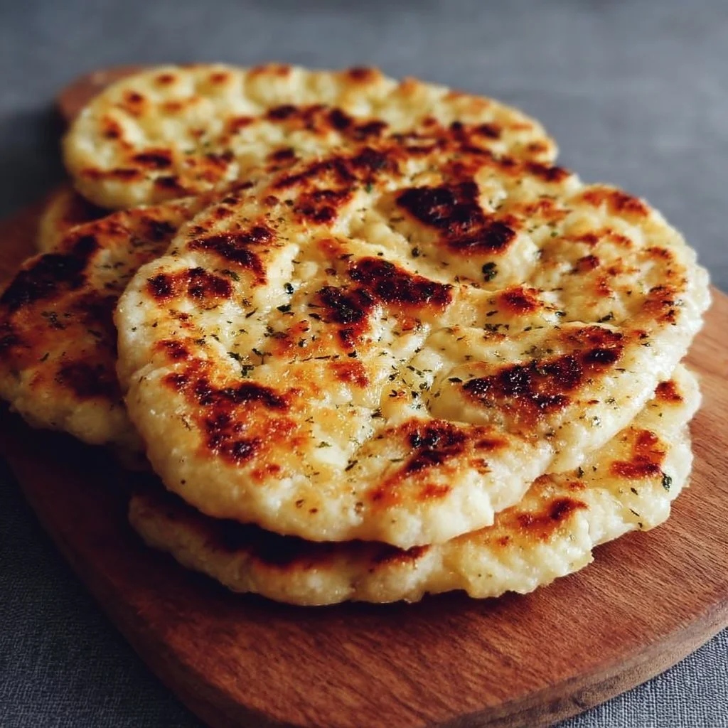 Freshly baked vegan gluten free naan served with dips and toppings