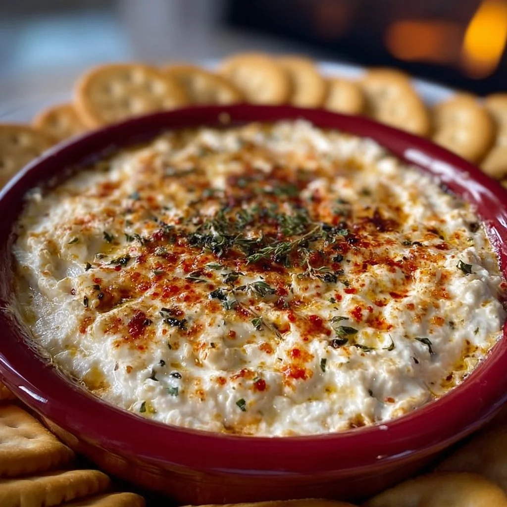 Alabama Fire Cracker Dip served in a bowl with crackers