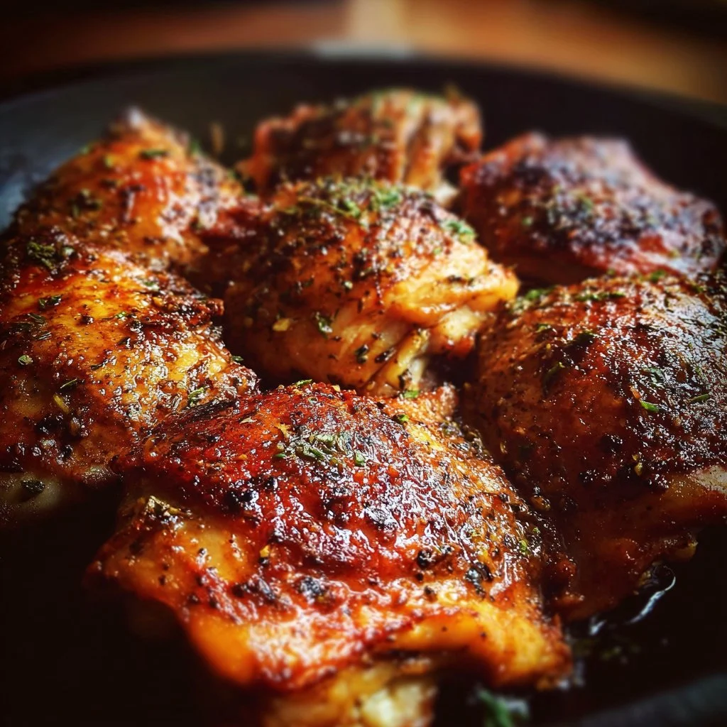 Delicious baked chicken thighs seasoned and ready to serve
