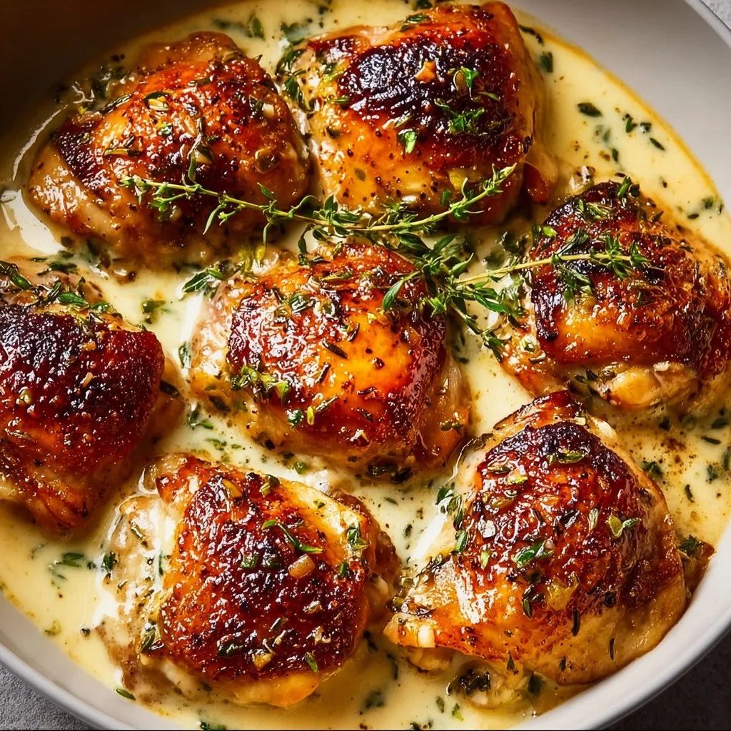 Bobby Flay's Chicken Thighs with Creamy Garlic Sauce